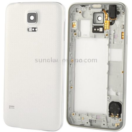 Genuine OEM Samsung Galaxy S5 G900 LCD Middle Board (Dual Card Version) w/ Button Cable & Back Cover (White)